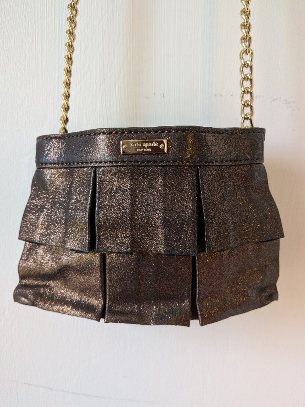 Kate Spade New York Metallic Bronze Leather Ruffle Mini Crossbody bag